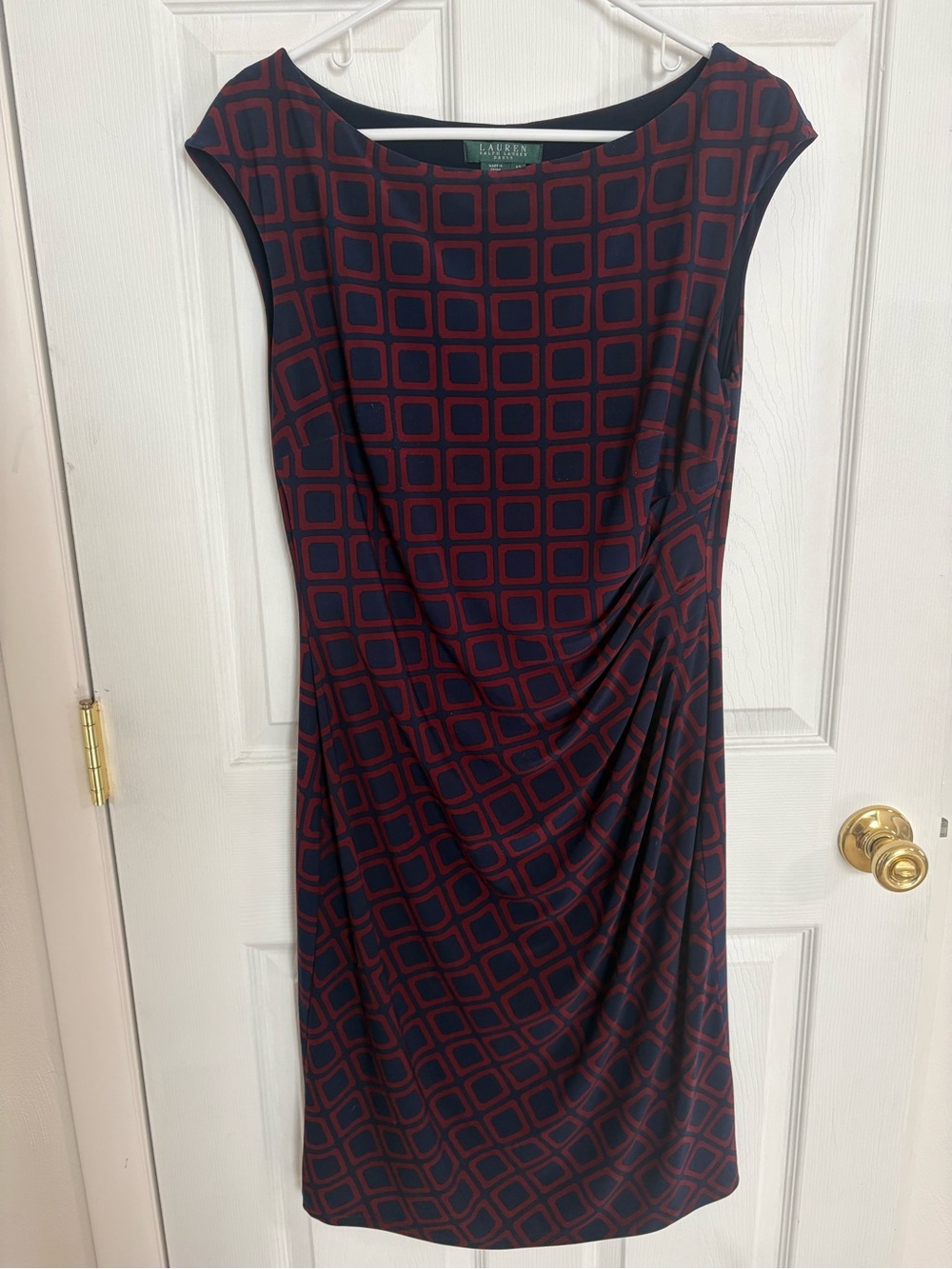 Ralph Lauren Navy and Burgundy Geometric Dress